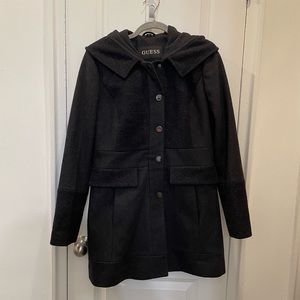 Guess Black Gray Wool Blend Coat Peacoat Medium Like New Condition